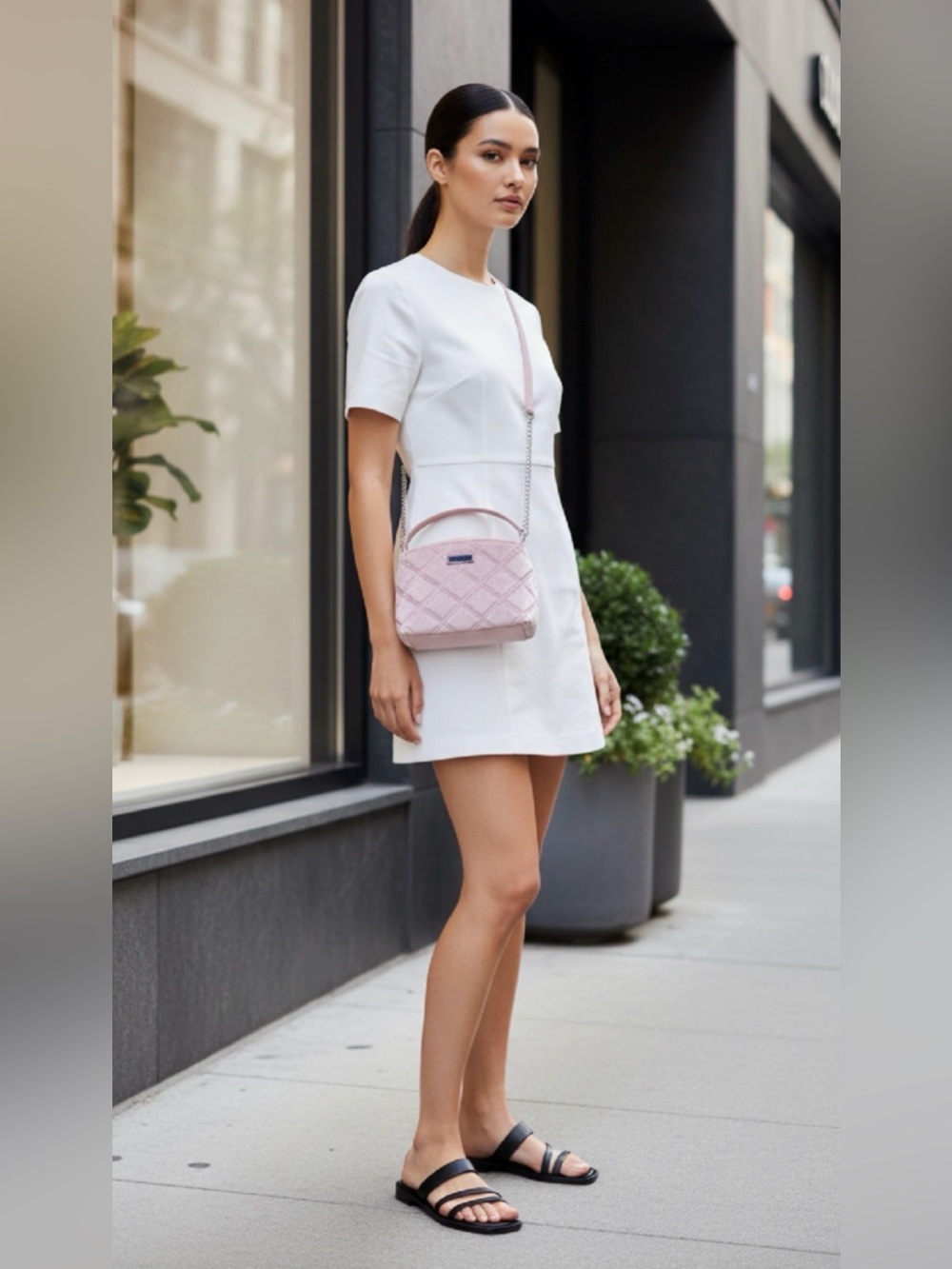 (#137))GUESS Nina Mini Quilted Crossbody Satchel
